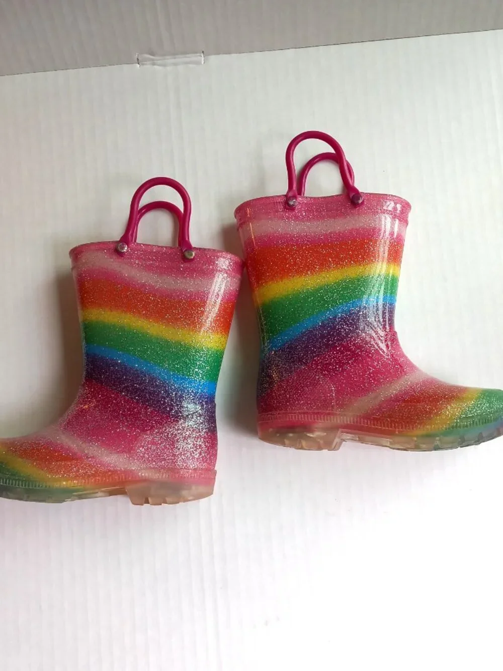 Toddler Size 7 - Rainbow Rain Boots with handles
